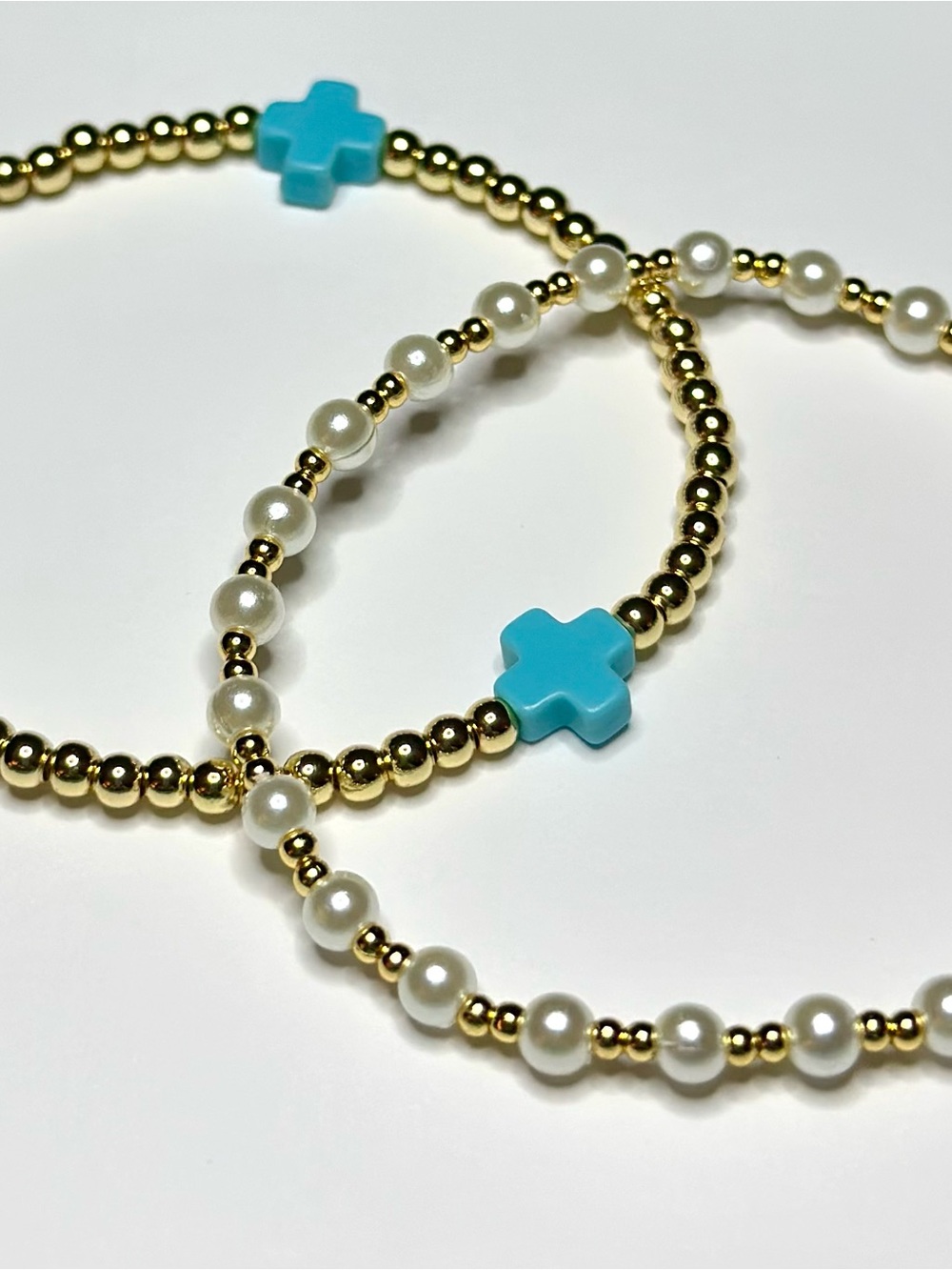 BramFam Beads gold filled Bracelets with Turquoise Cross Accent - Women Jewelry